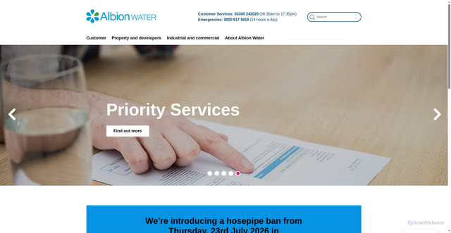 Security scan screenshot of http://albionwater.co.uk/