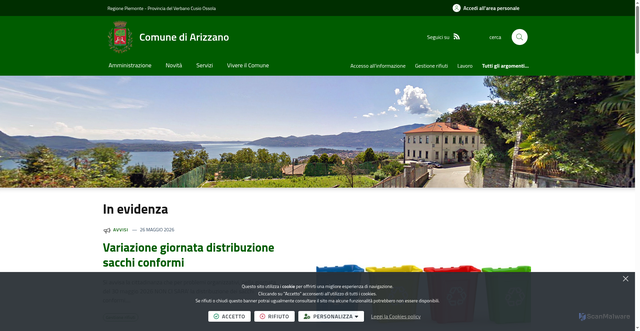 Security scan screenshot of https://www.comune.arizzano.vb.it