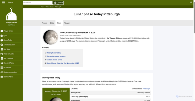 Security scan screenshot of https://timesprayer.com/en/moon/united-states-us/pittsburgh/