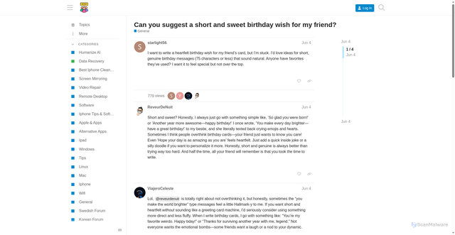 Security scan screenshot of https://forum.finepix-x100.com/t/can-you-suggest-a-short-and-sweet-birthday-wish-for-my-friend/1922