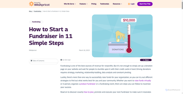 Security scan screenshot of https://www.wildapricot.com/blog/how-to-start-a-fundraiser