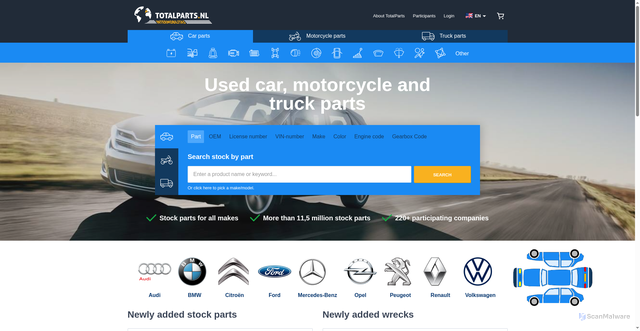 Security scan screenshot of https://totalparts.nl