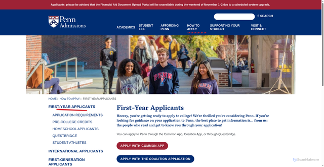 Security scan screenshot of https://admissions.upenn.edu/how-to-apply/first-year-applicants