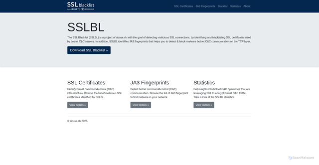 Security scan screenshot of https://sslbl.abuse.ch/