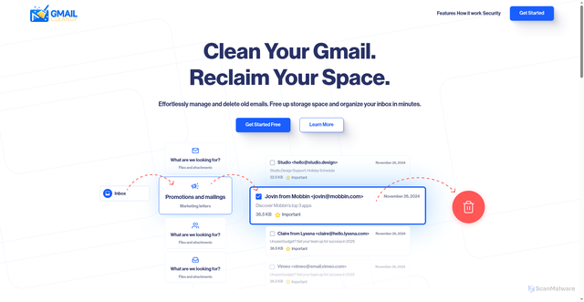 Security scan screenshot of https://gmailcleanup.com/