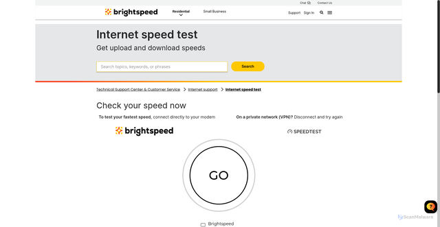 Security scan screenshot of https://speedtest.brightspeed.com