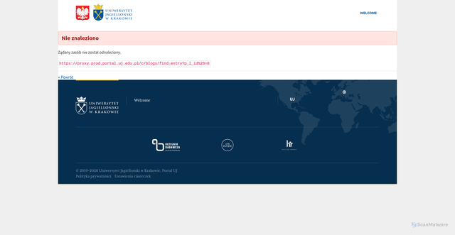 Security scan screenshot of http://proxy.prod.portal.uj.edu.pl/c/blogs/find_entry?p_l_id%20=0
