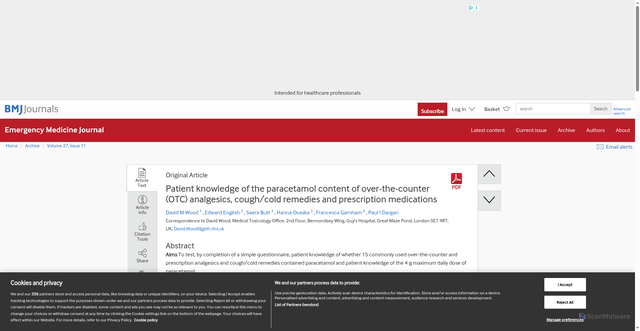 Security scan screenshot of https://emj.bmj.com/content/27/11/829