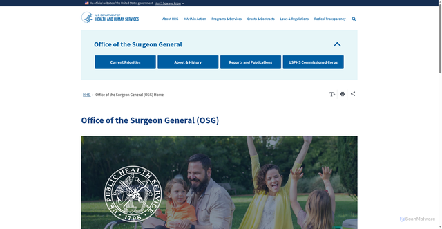 Security scan screenshot of https://www.hhs.gov/surgeongeneral/index.html