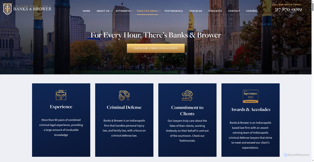 Security scan screenshot of https://banksbrower.com/indianapolis-criminal-defense-attorney/