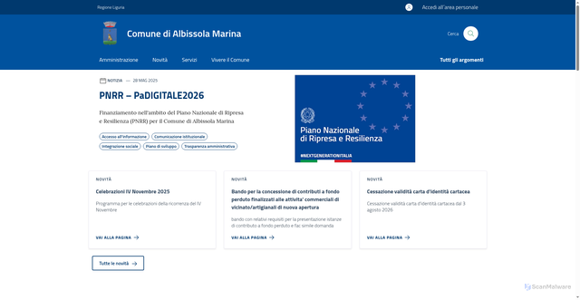 Security scan screenshot of https://www.comune.albissolamarina.sv.it/