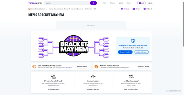 Security scan screenshot of https://tournament.fantasysports.yahoo.com/mens-basketball-bracket