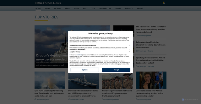 Security scan screenshot of https://forcesnews.com