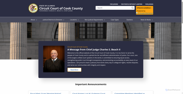 Security scan screenshot of https://cookcountycourtil.gov