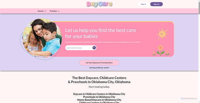 Security scan screenshot of https://www.daycare.com/explore/oklahoma/oklahoma-city