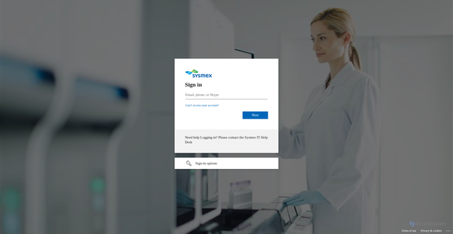 Security scan screenshot of https://sysmexamericas-my.sharepoint.com