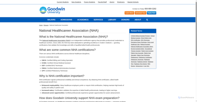 Security scan screenshot of https://www.goodwin.edu/glossary/national-healthcareer-association