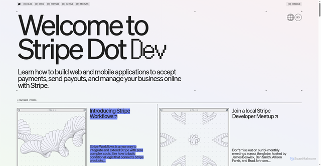 Security scan screenshot of https://stripe.dev/