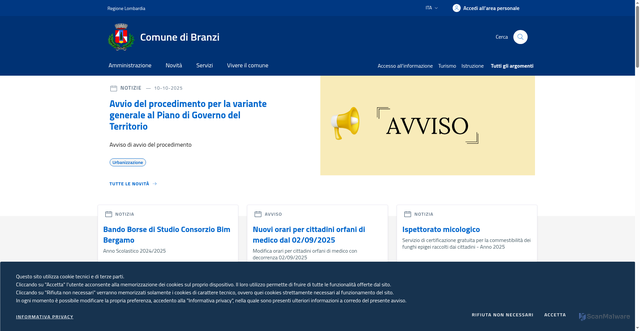 Security scan screenshot of https://www.comune.branzi.bg.it/