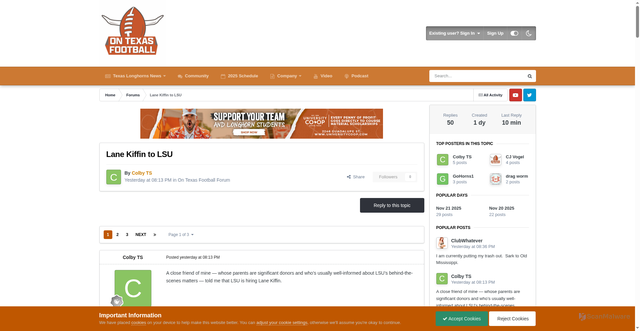 Security scan screenshot of https://ontexasfootball.com/forums/topic/9856-lane-kiffin-to-lsu/