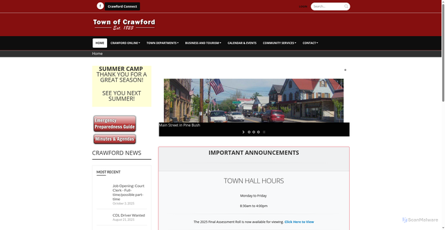 Security scan screenshot of https://townofcrawfordny.gov/