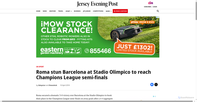 Security scan screenshot of https://jerseyeveningpost.com/uksport/2018/04/10/roma-stun-barcelona-at-stadio-olimpico-to-reach-champions-league-semi-finals/