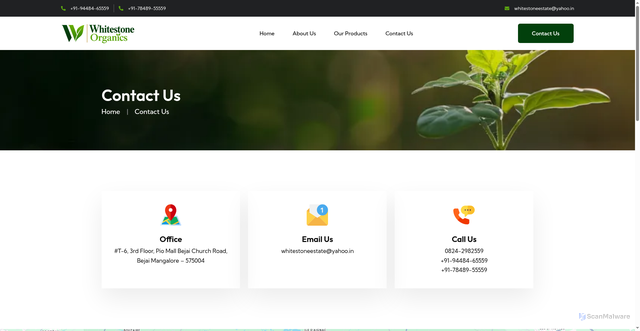 Security scan screenshot of https://whitestoneorganics.com/contact-us/