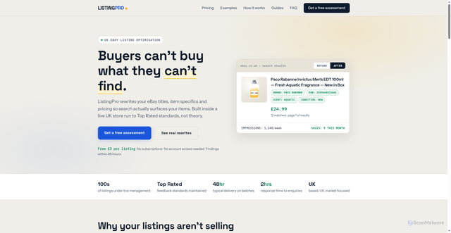 Security scan screenshot of https://listingpro.pages.dev/tools/ebay-white-background-photo-guide-uk-2026.html?campid=5339143588
