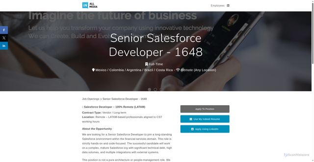 Security scan screenshot of https://inallmedia-llc.breezy.hr/p/a9345589e612