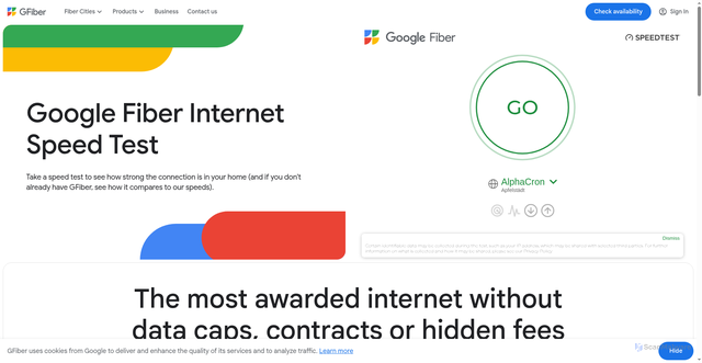 Security scan screenshot of https://fiber.google.com/speedtest/