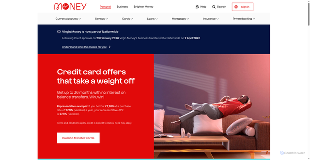Security scan screenshot of https://virginmoney.com