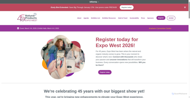 Security scan screenshot of https://www.expowest.com
