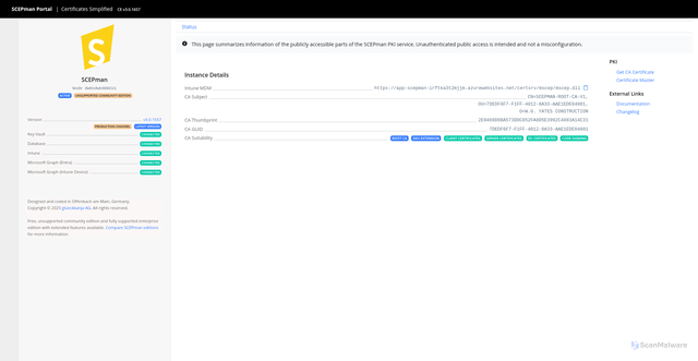 Security scan screenshot of https://app-scepman-irftka3t2mjjm.azurewebsites.net