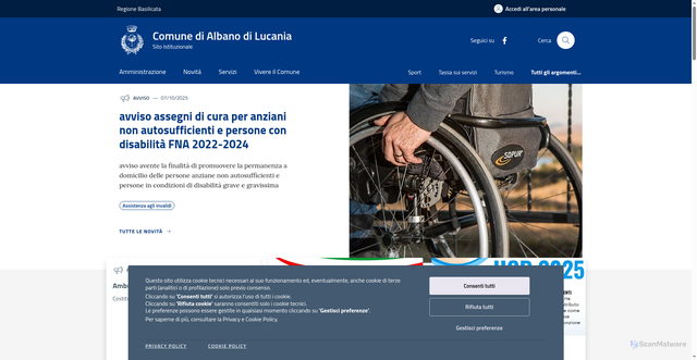 Security scan screenshot of https://www.comune.albanodilucania.pz.it/