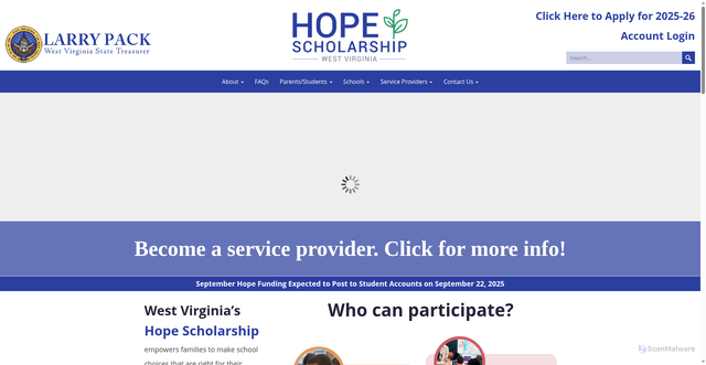 Security scan screenshot of https://hopescholarshipwv.gov/