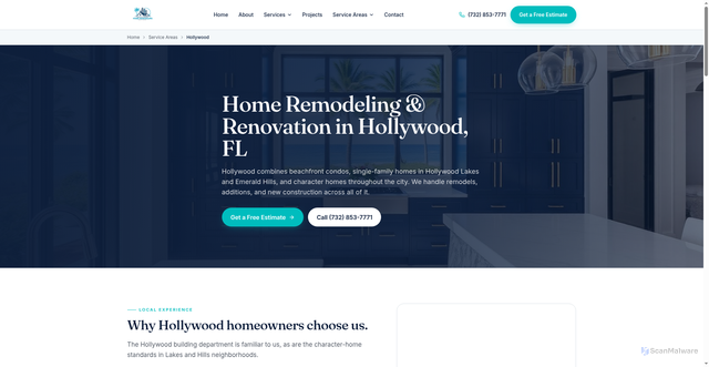 Security scan screenshot of https://southfloridahomeremodelingllc.com/service-areas/hollywood