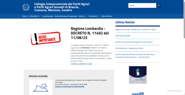 Security scan screenshot of https://www.interprov.peragr.it