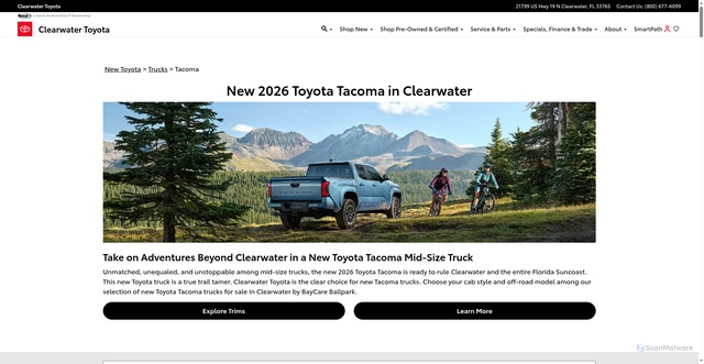 Security scan screenshot of https://www.clearwatertoyota.com/new-toyota/tacoma.htm