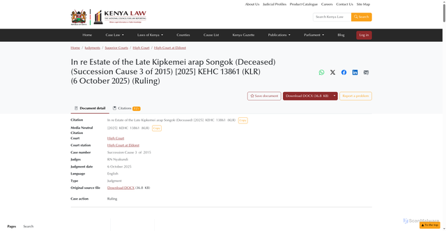 Security scan screenshot of https://new.kenyalaw.org/akn/ke/judgment/kehc/2025/13861/eng@2025-10-06