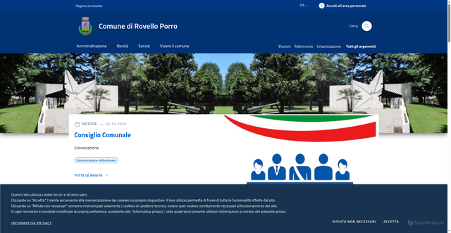 Security scan screenshot of https://www.comune.rovelloporro.co.it/