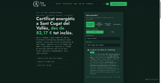 Security scan screenshot of https://arqcon-web.pages.dev/ca/certificat-energetic-sant-cugat/