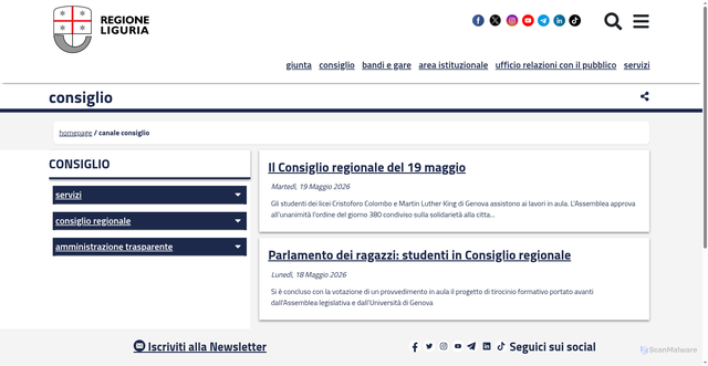 Security scan screenshot of https://www.consiglio.regione.liguria.it