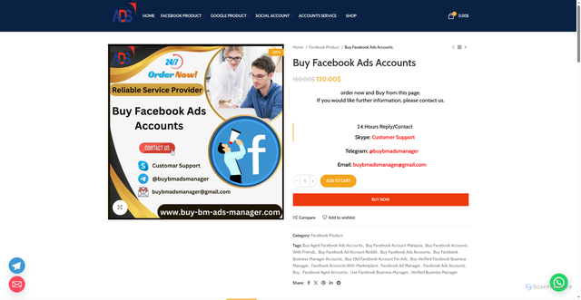 Security scan screenshot of http://buy-bm-ads-manager.com/product/buy-facebook-ads-accounts/