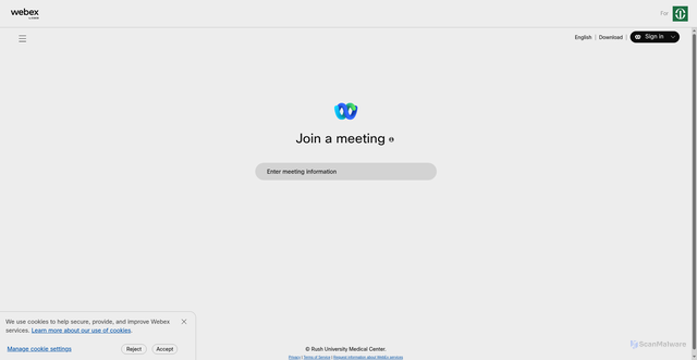 Security scan screenshot of https://rush.webex.com