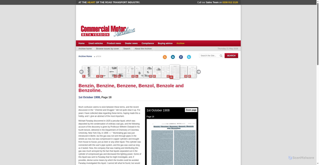 Security scan screenshot of https://archive.commercialmotor.com/article/1st-october-1908/18/benzin-benzine-benzene-benzol-benzole-and-benzolin