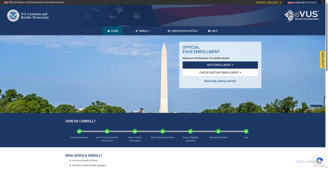 Security scan screenshot of https://evus.gov/
