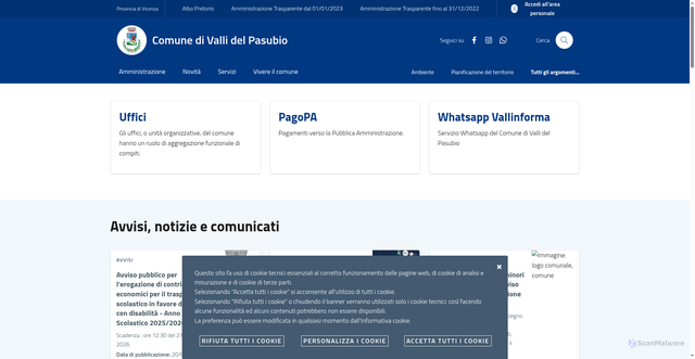 Security scan screenshot of https://www.comune.vallidelpasubio.vi.it/