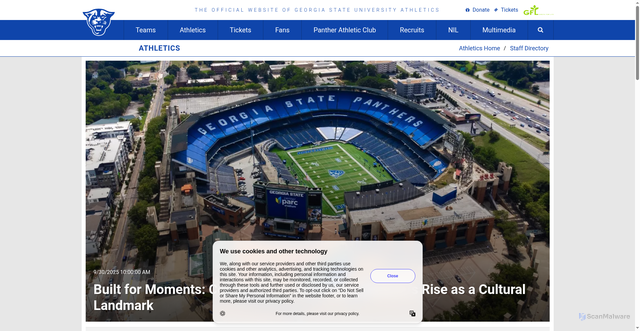 Security scan screenshot of https://georgiastatesports.com/news/2025/9/30/athletics-built-for-moments-center-parc-credit-union-stadiums-rise-as-a-cultural-landmark.aspx