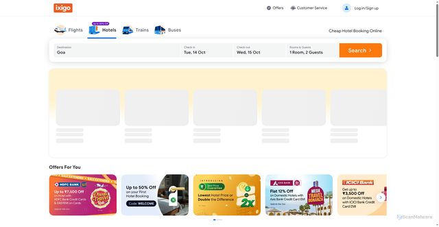 Security scan screenshot of https://www.ixigo.com/hotels