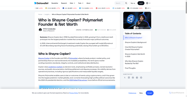 Security scan screenshot of https://www.datawallet.com/crypto/who-is-shayne-coplan-polymarket
